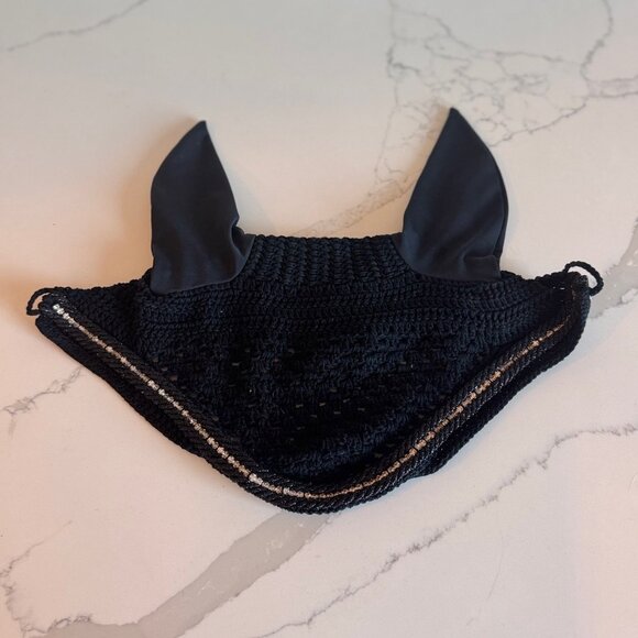 Cristina Sport Crotchet Competition Horse Bonnet Black Rhinestone Trim - Large - Picture 2 of 7